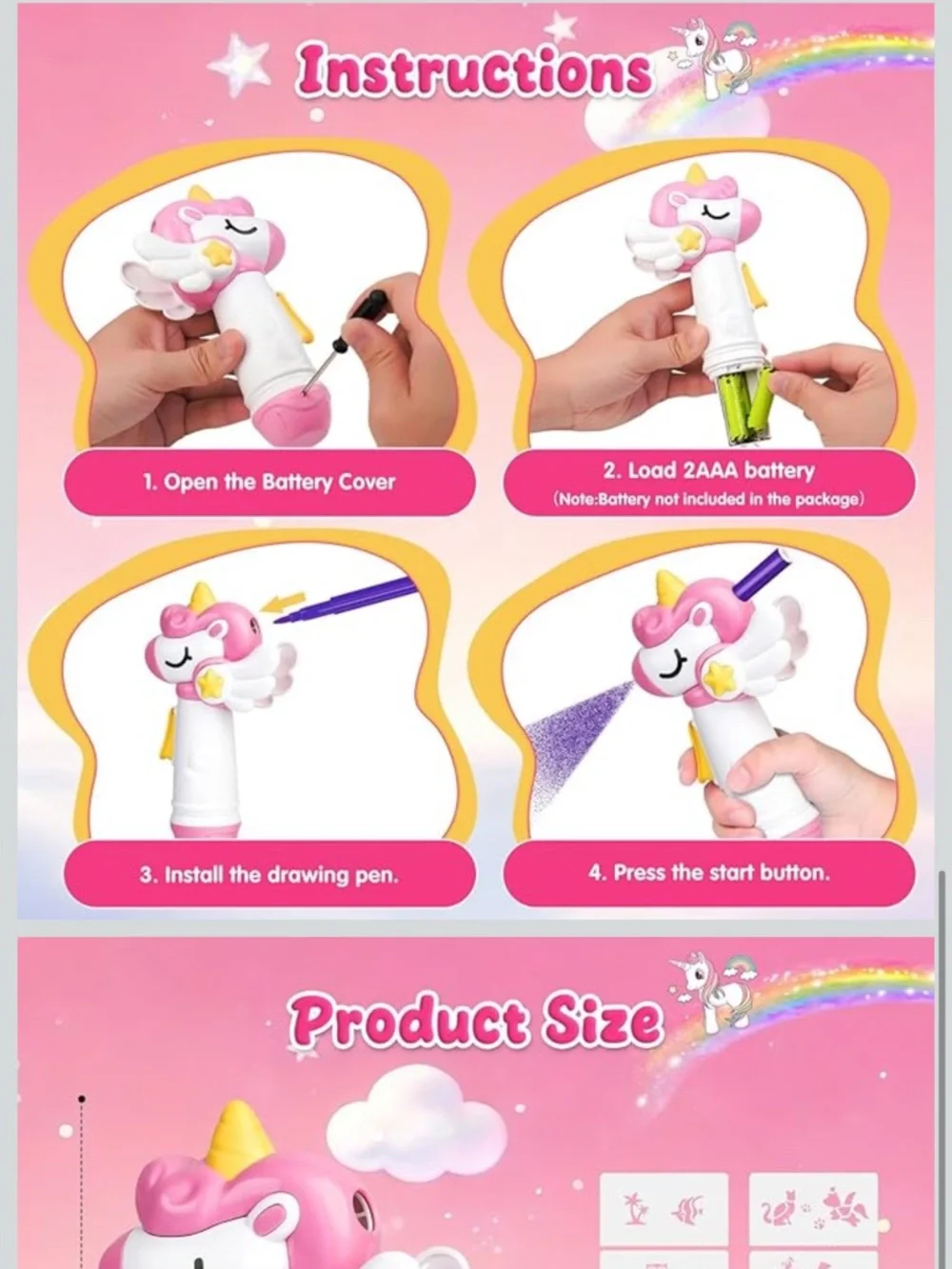 Unicorn Airbrush Art Pen - Pink and White Kids Toy
